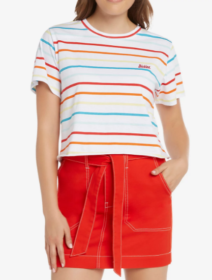 white shirt with rainbow stripe